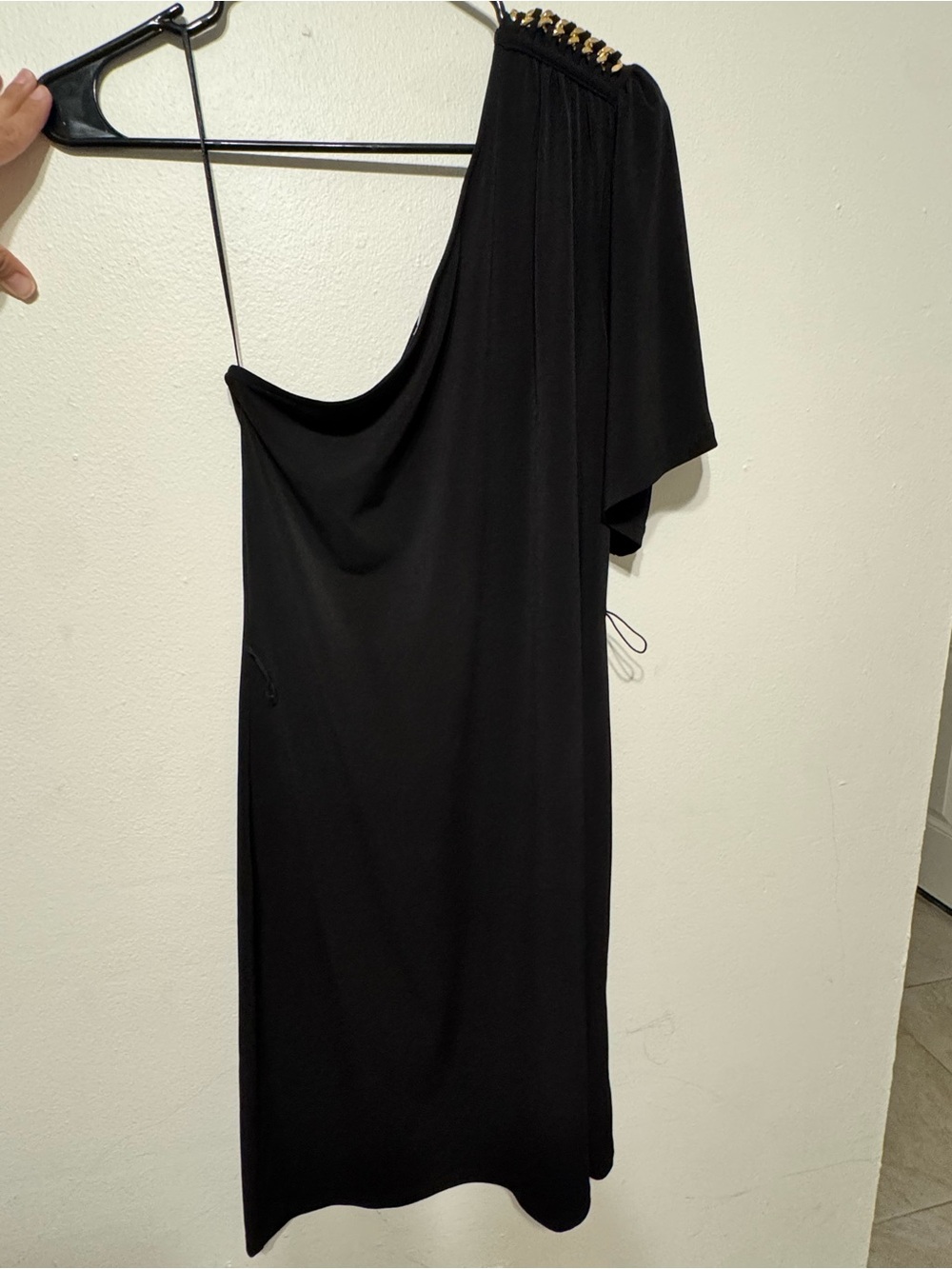 MICHAEL Michael Kors Black One-Shoulder Dress with Gold Embellished Shoulder